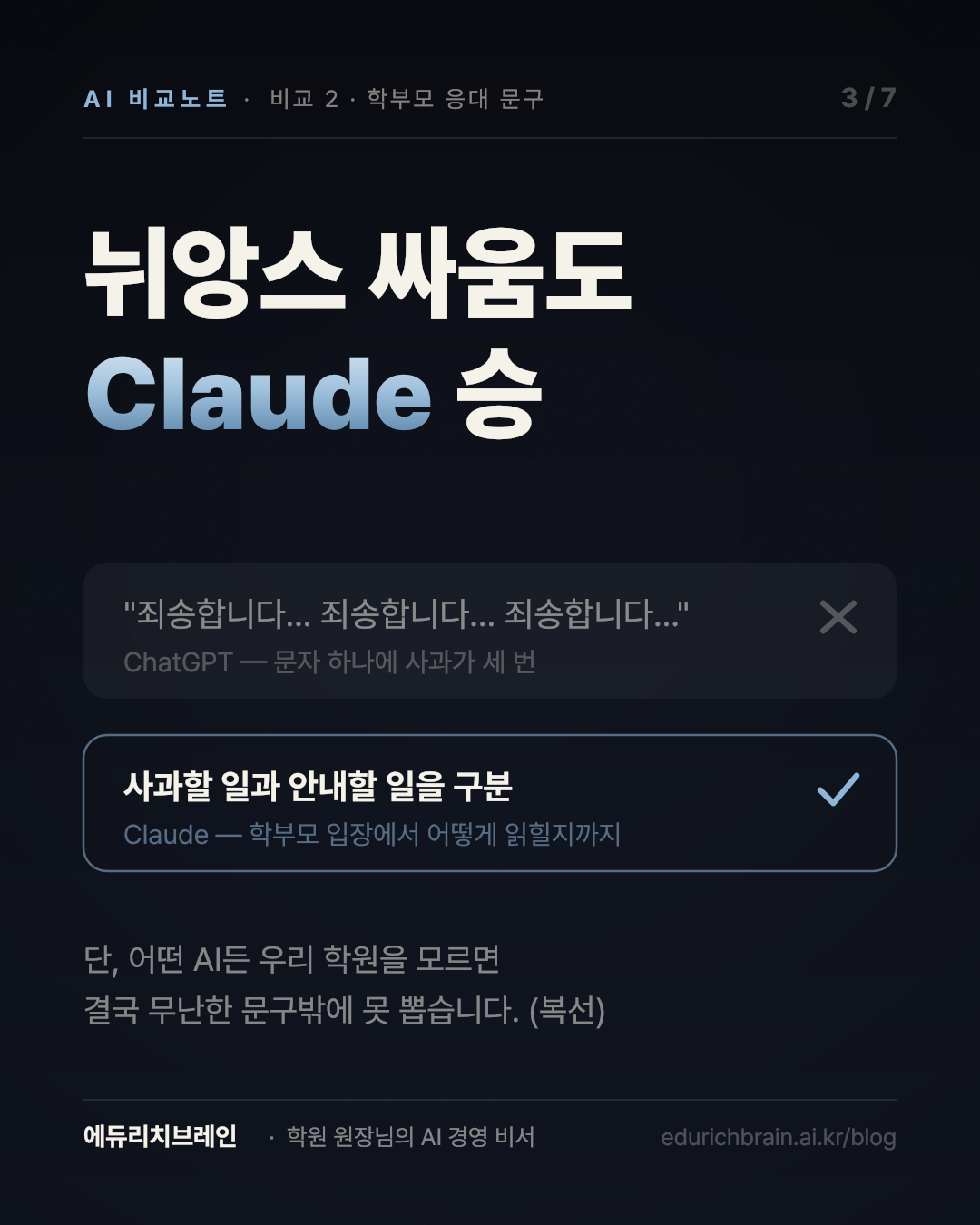 뉘앙스 싸움도 Claude 승 — 사과 세 번 vs 사과할 일과 안내할 일 구분